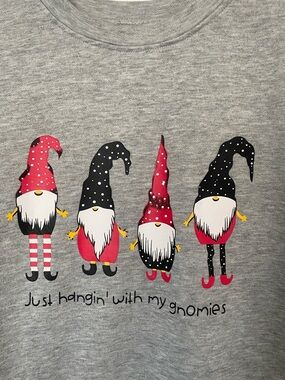 Grey Crewneck Sweatshirt with Red & Black Gnome Graphic